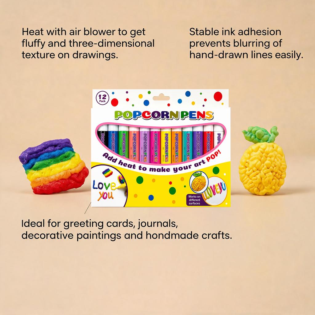 Popcorn Pen Set: Smooth and easy to color, creative DIY decoration for notebooks, greeting cards, and doodling stationery pen set
