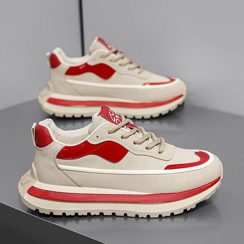 Мужская обувь весна и осень прилив бренд универсальная студенческая повседневная кожаная поверхность спортивная для бега толстая подошва увеличивающая рост папины приливные туфли нескользящие