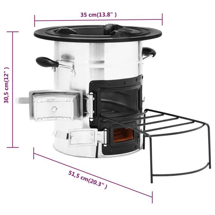 VidaXL Camping Wood Stove Silver 51.5x35x30.5cm Stainless Steel, Charcoal Grill, Wood Stove, Patio Heater, 319442