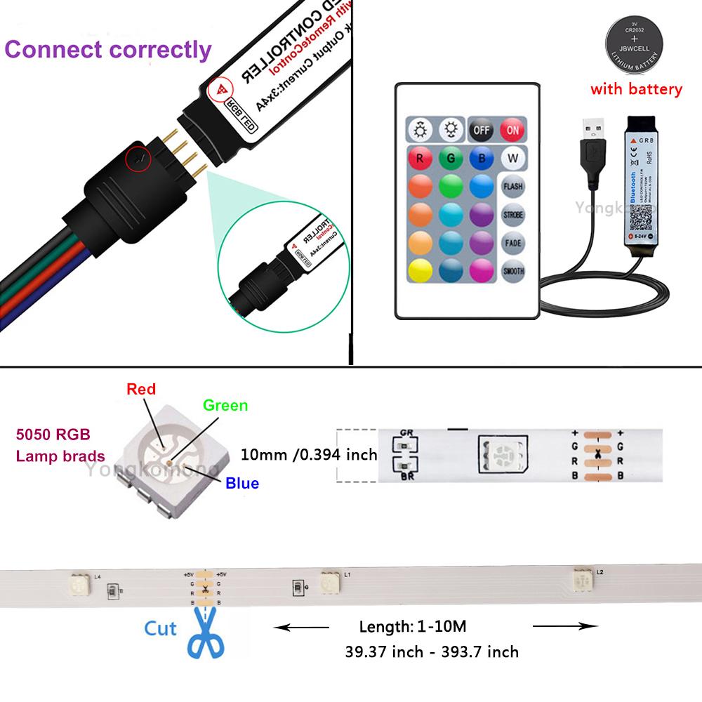 Светодиодные USB-ленты 5050 RGB, 16 цветов, меняющиеся теплые светодиодные ленты с дистанционным управлением для спальни, гостиной, ТВ, кухни, украшения «сделай сам»