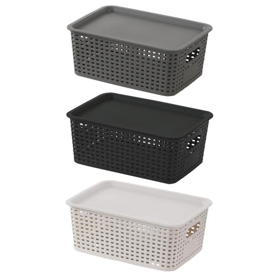 1/6Pcs Storage Baskets with Lid Large Capacity Hollow Breathable Design Stackable Decorative Storage Bin Toys Container