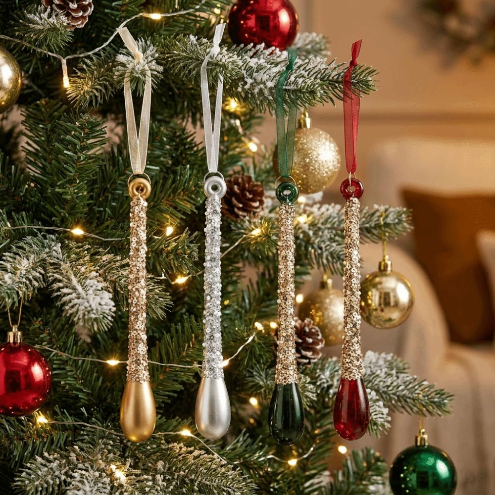 Teardrop-Shaped Christmas Tree Icicle Pendants Glittery Holiday Hanging Pendant Party Supplies