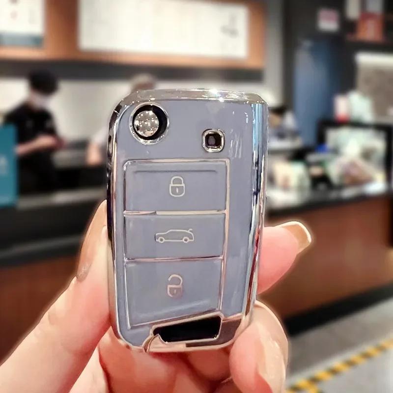 Чехол для автомобильного ключа из ТПУ для VW Volkswagen Golf 7 MK7 Tiguan MK2 T-roc T-cross Skoda Octavia Kodiaq Karoq Seat Ateca Leon Fob