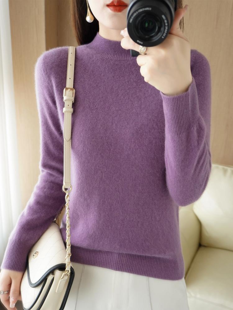 Женский свитер-пуловер с полуворотом, свободная вязка, осень/зима, с длинными рукавами и воротником-стойкой