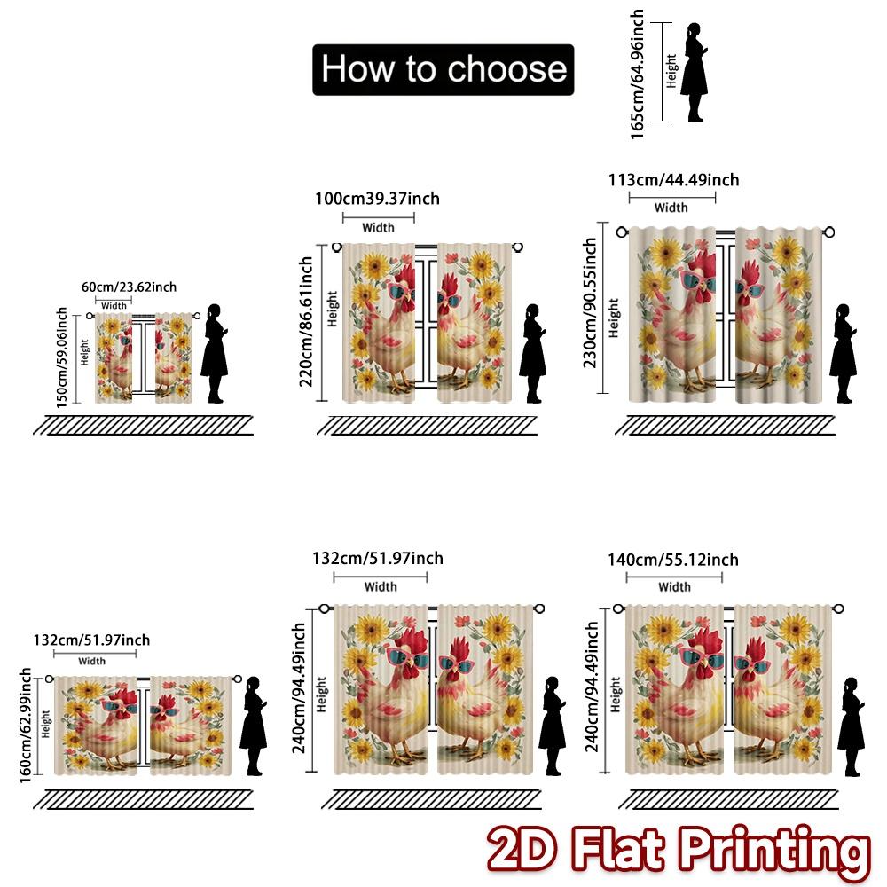 2D flat printing 2pcs Curtain Curtains Sunny Chickens with Glasses Digital Printed Polyester Drapes Festive Curtains Use for