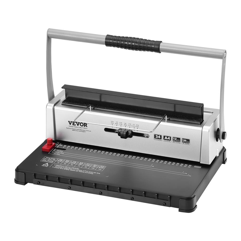 Coil Spiral Binding Machine, Manual Book Maker 34-Holes Binding 120 Sheets, Punch Binder with Adjustable Side Margin, for Letter Size, A4, A5