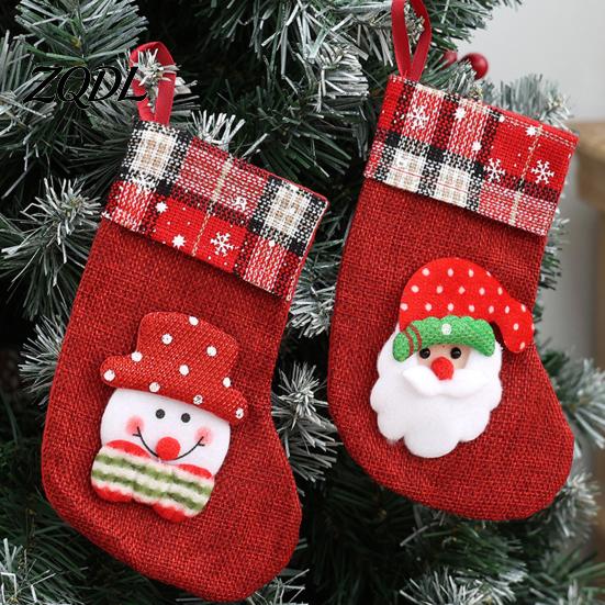 Xmas Tree Ornament Sets Christmas Stocking Pendant with Hanging Rope, Lightweight Santa/Snowman/Elk Holiday Surprise Candy Sacks Decoration,