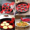 7-Cavity Silicone Pancake & Egg Ring Mold - Non-Stick Round Baking Tool for Breakfast Sandwiches and Omelets (Red)