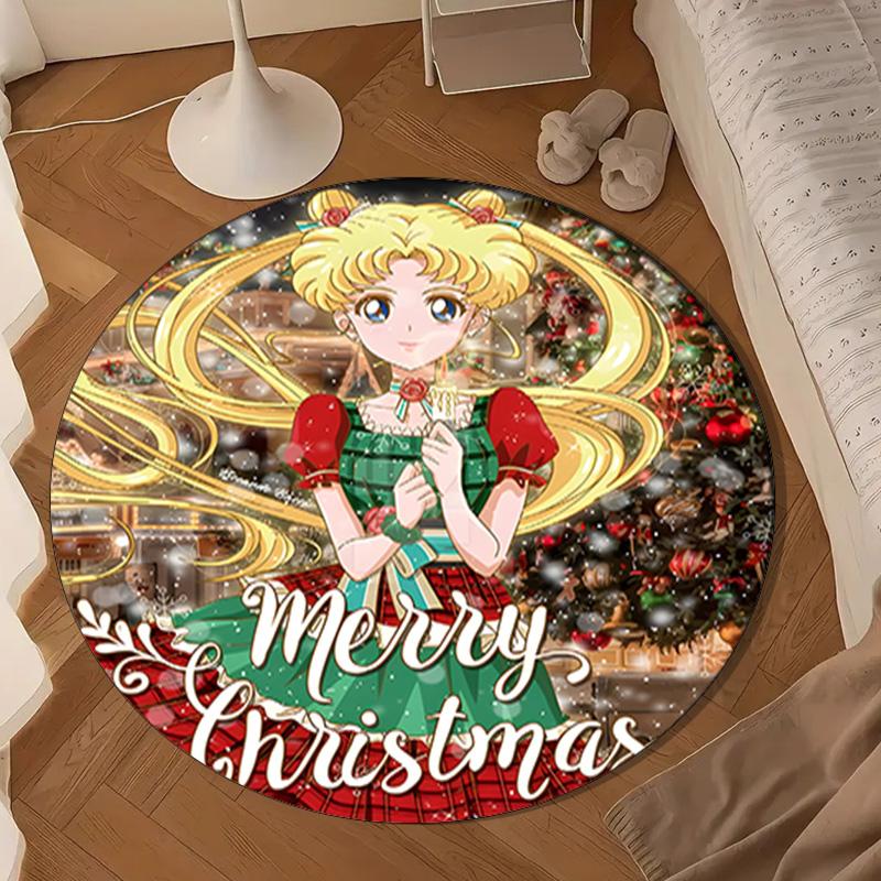 Christmas anime Princess Round Rug for Livingroom,Bedroom, Palyroom, Chair Rug, Area rug, Circle Carpet, Large Size Fan Christmas gift