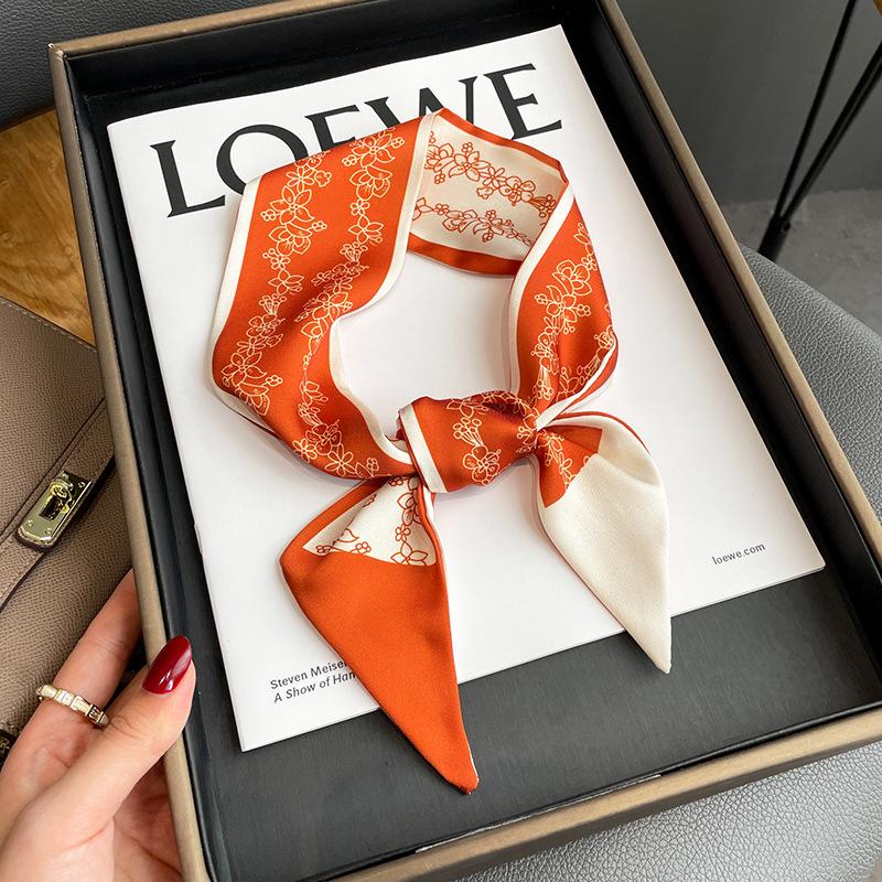 Женский длинный узкий шелковый шарф, повязка на голову, шейный галстук с принтом, роскошные брендовые аксессуары для волос, классные шарфы для девочек, лето 2021 г.