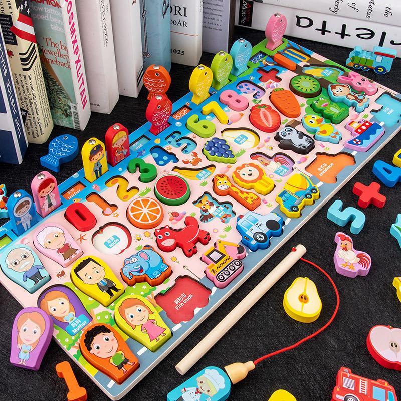 Montessori Logarithmic Board Magnetic Fishing Game Wooden Kids Digital Cognition Toy for Toddlers Sensory Training Use
