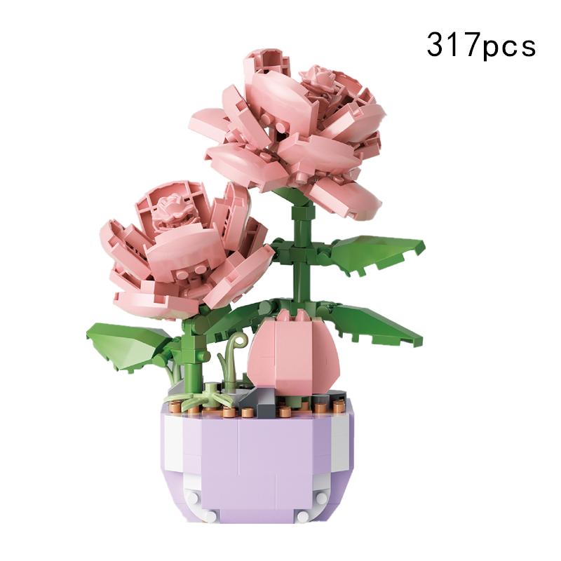 13 Styles Pretty Flower Building Blocks Rose Valentine'S Lavender Peach Lily Of The Valley Tulip Bricks Diy Home Ornaments