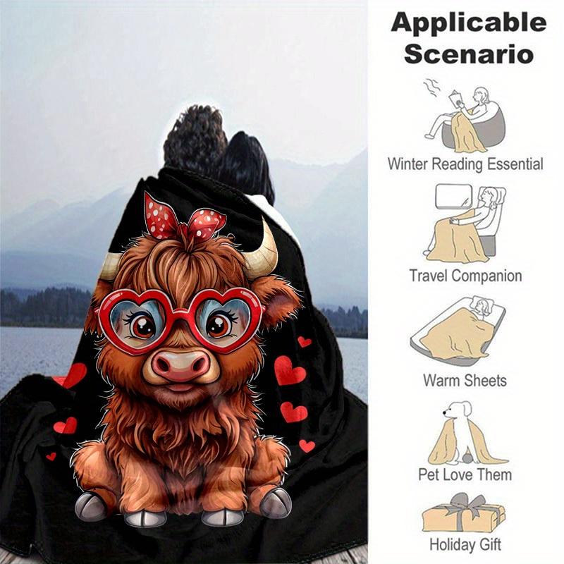 1pc. Cute Cow Heart Glasses Print Blanket - Perfect for Home, Office, Outdoor Use, Gift Idea, Suitable for All Seasonsz041723
