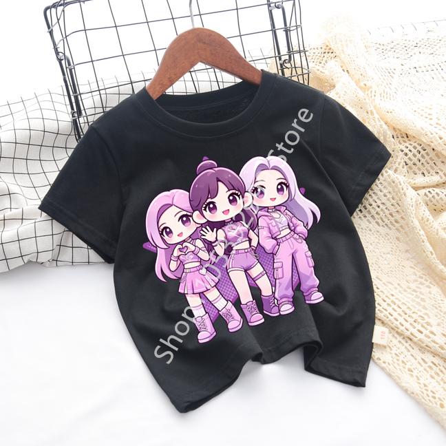 Girls KPOP Idol Group Print Short Sleeve Boys and Girls TShirt Cute Cartoon Graphic Tee Kids Summer Casual Top