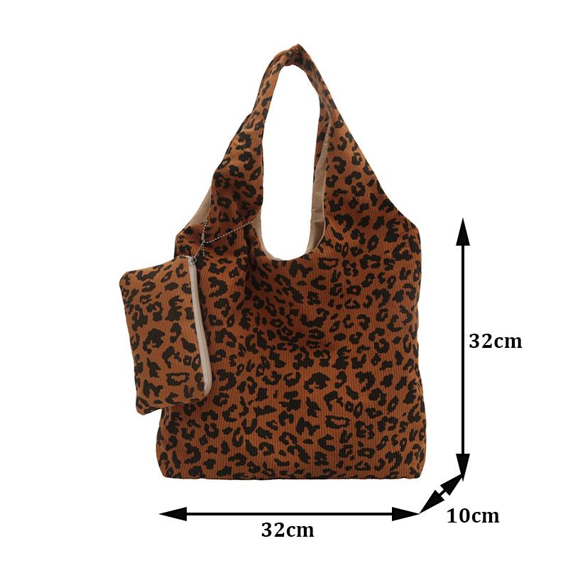 Женская вельветовая сумка на плечо большой вместимости с леопардовым принтом, сумка-тоут под мышкой, сумка-шоппер, кошелек-клатч с мини-кошельком KTY