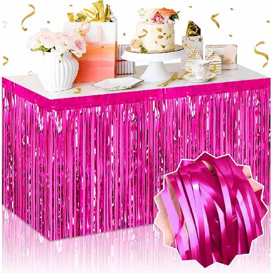 3 Pack 29 x108 Inch Blue Foil Fringe Table Skirts Metallic Banner for Tel Streamer Garland Backdrop for Parade Floats Mother's Day, Graduate,