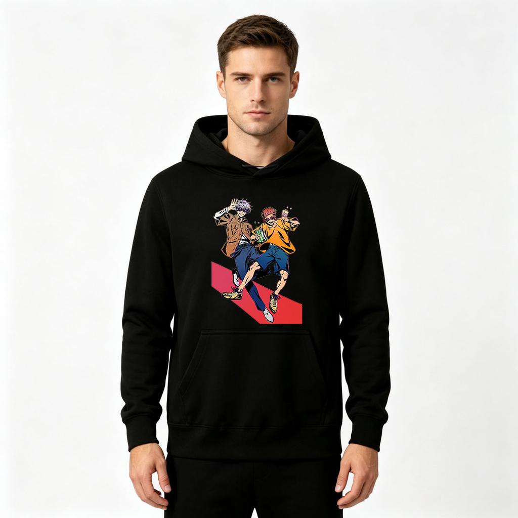 Men's Casual Hoodie Anime Character Print Long Sleeve Pullover Sweatshirt for Daily Wear