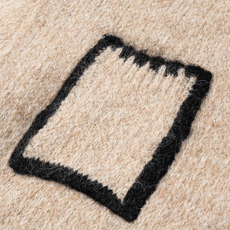 Women's Casual Retro Color-Block Pocket Cardigan Sweater, Autumn/Winter Korean Lazy Style Knitwear