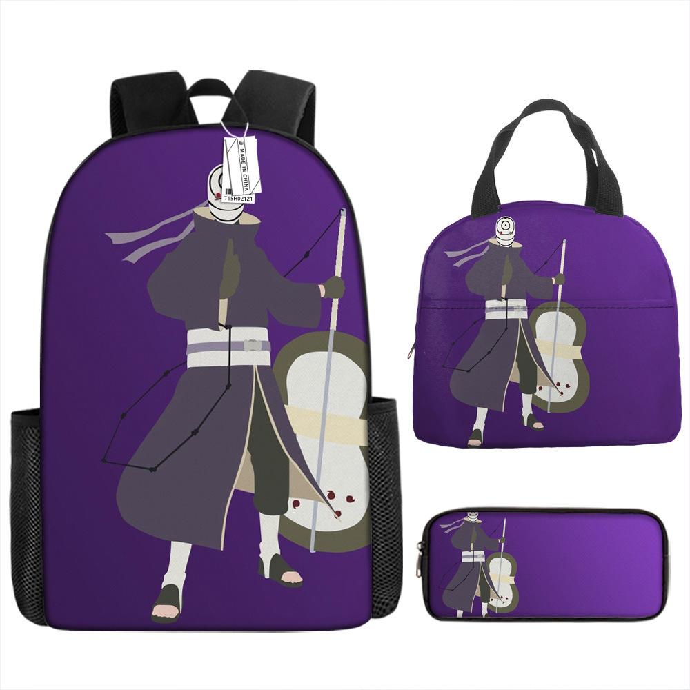 Наруто Шиппуден Начальная и средняя школа Школьный рюкзак Большой вместимости Кампусный рюкзак Сумка для ланча Пенал Набор из трех предметов