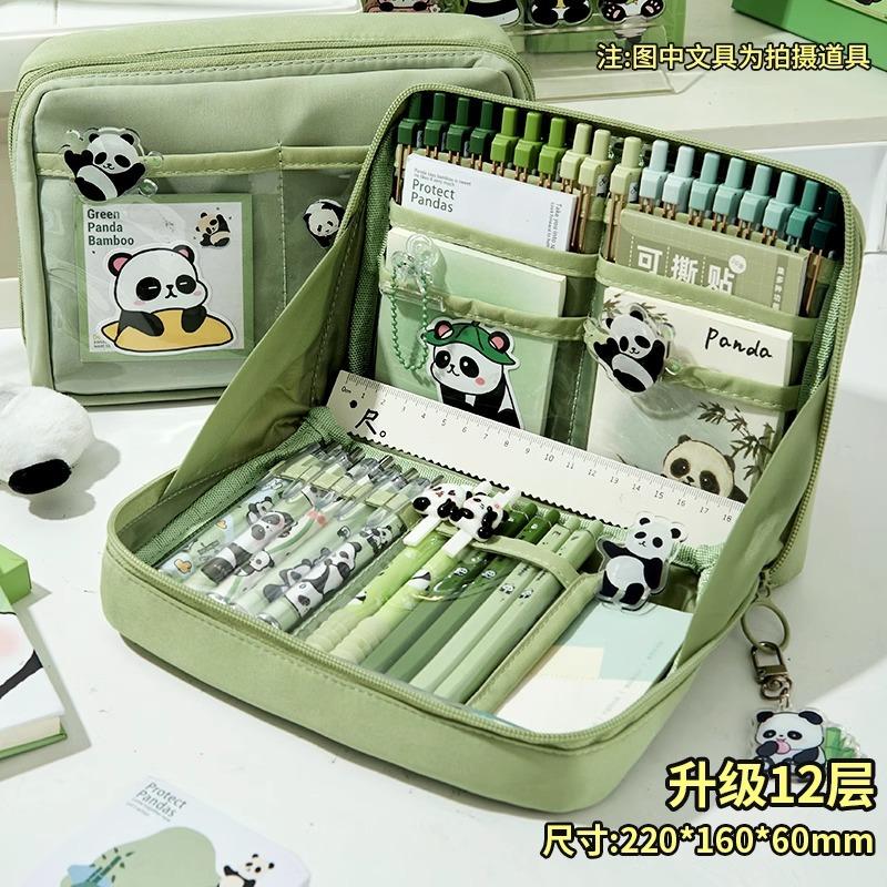 12-layer Panda Pencil Case, Large Capacity, High-value Stationery Box for Boys and Girls, Cute Junior High School Stationery, Pencil Case.