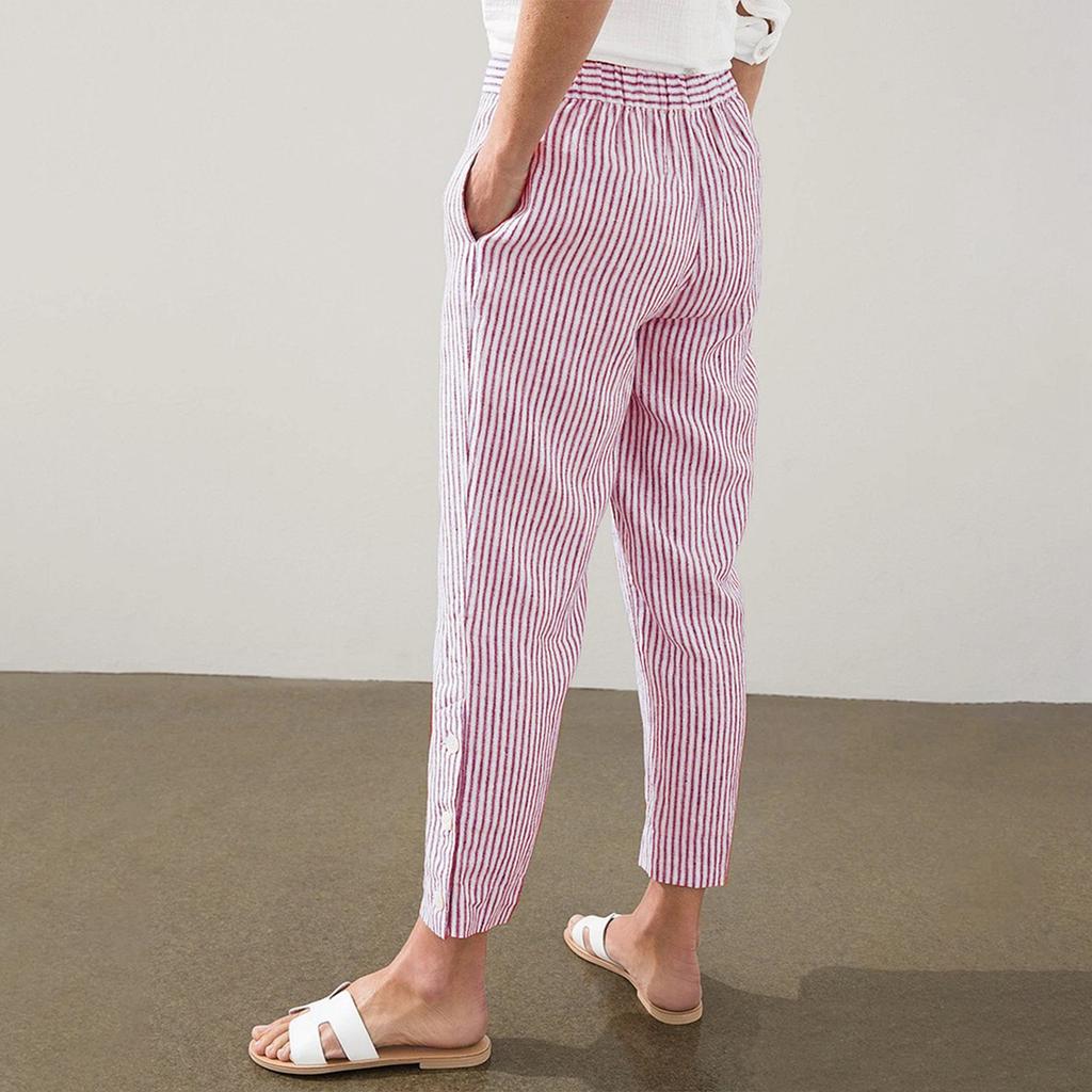 Женские полосатые повседневные прямые брюки с высокой посадкой и свободного кроя
