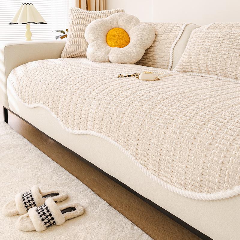 1pc Irregular Furry Sofa Towel for Living Room Winter Thick Plush Non-slip Sofa Cover L Shape Sofa Cover