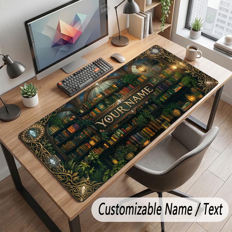 Nature Library Travel Theme Customized Mouse Pad Personalized Print Name Text Desk Mat For Home Office Table Decor