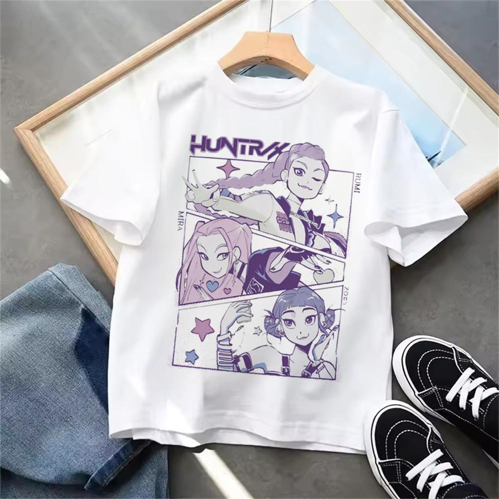 Летняя Новая K-Pop Охотники на Демонов Детская Футболка для Девочек и Мальчиков Детская Одежда Футболка Повседневная С V-образным вырезом С коротким Рукавом Топы