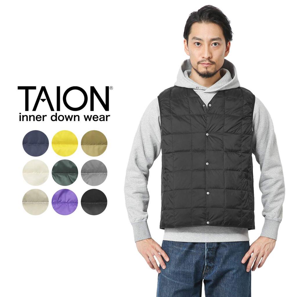 TAION Down Button Inner Down Men's V-Neck Vest, TAION-001 (White, L)