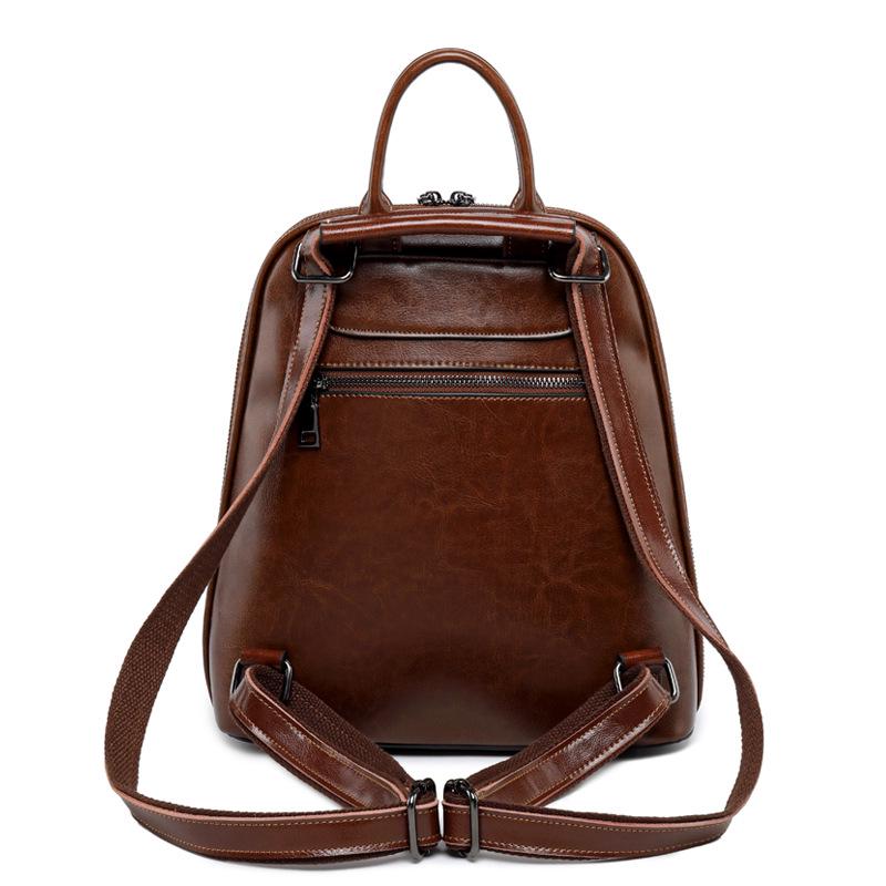 Genuine Leather Backpack Fashion Bag Waxed Cowhide Backpack Women's Vintage Schoolbag