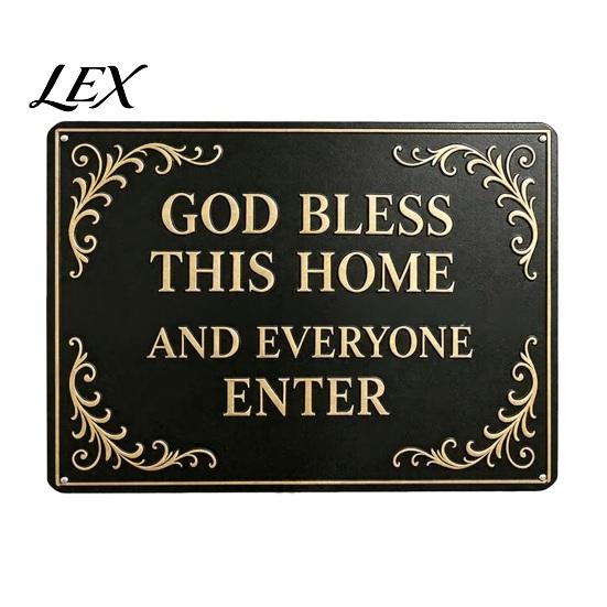 Sturdy Metal Plaques God Bless This Home Vintage Wall Sign, Iron Hanging Plaque Decor, Rustic Patio Ornament Christian Blessing Art for Garden