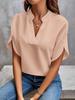 Spring And Summer V-neck Solid Color Casual Versatile Short-sleeved Pullover Shirt