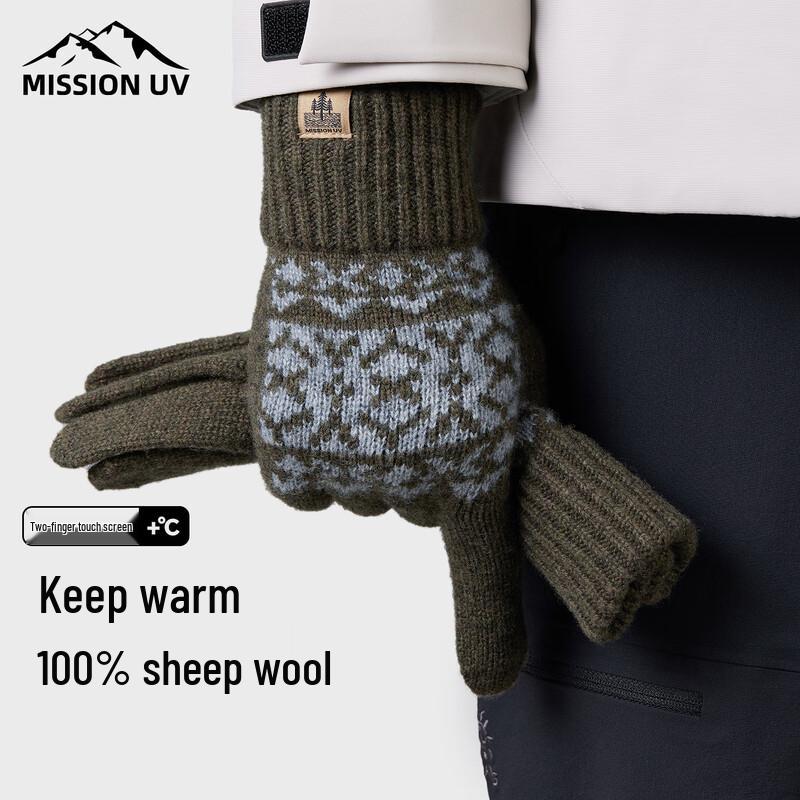 MISSION UV Men's Pure Wool Winter Thermal Touchscreen Gloves