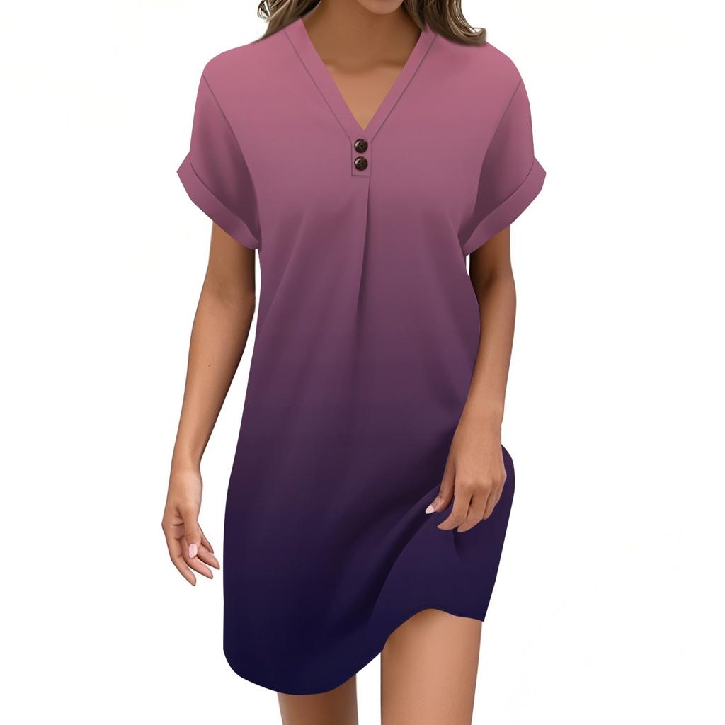 Женский модный джемпер с V-образным вырезом и градиентным принтом, повседневное платье на пуговицах