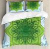 Mandala Duvet Cover Set Boho Lotus Flower Microcosm Motif Unique Retro Green Theme Double Queen King Size Polyester Qulit Cover