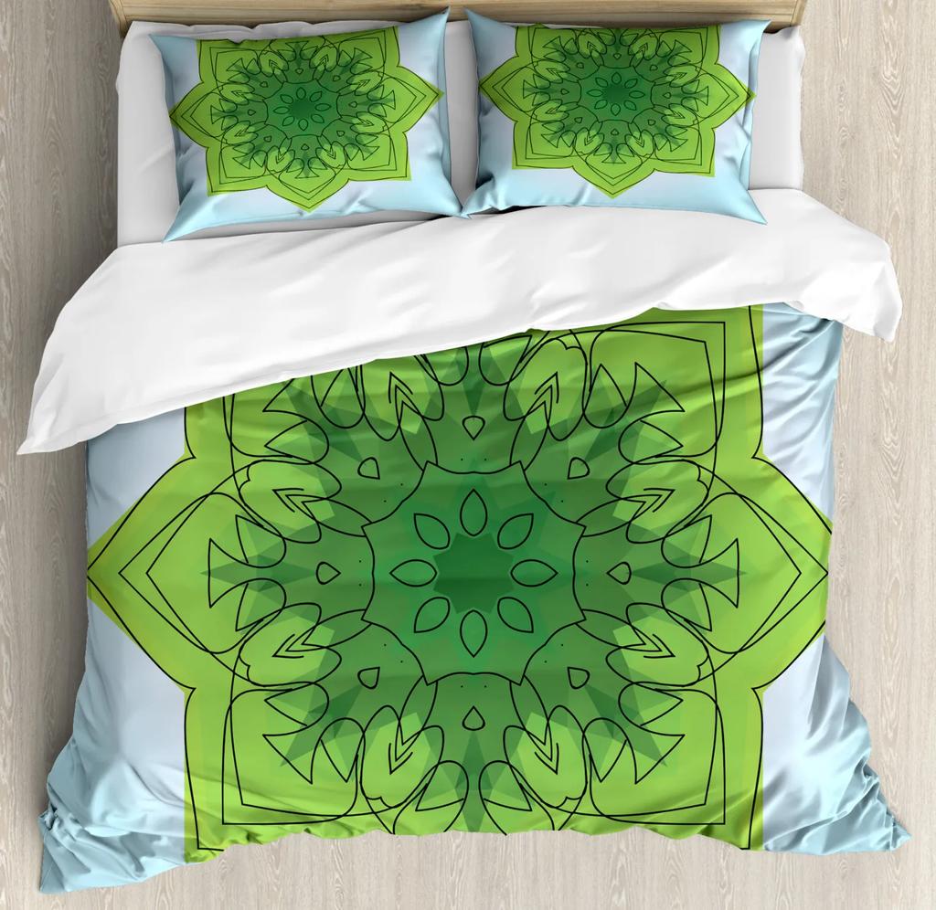 Mandala Duvet Cover Set Boho Lotus Flower Microcosm Motif Unique Retro Green Theme Double Queen King Size Polyester Qulit Cover
