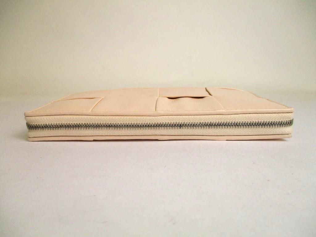 Authentic BOTTEGA VENETA Cassette Pink Beige Paper Calf Leather Zip Around Wallet #a878  Refurbished