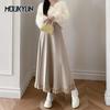 Thicken Pleated Skirts Women Oversize Korean Elegant Casual Midi Skirt White Winter Warm Knitted Skirt