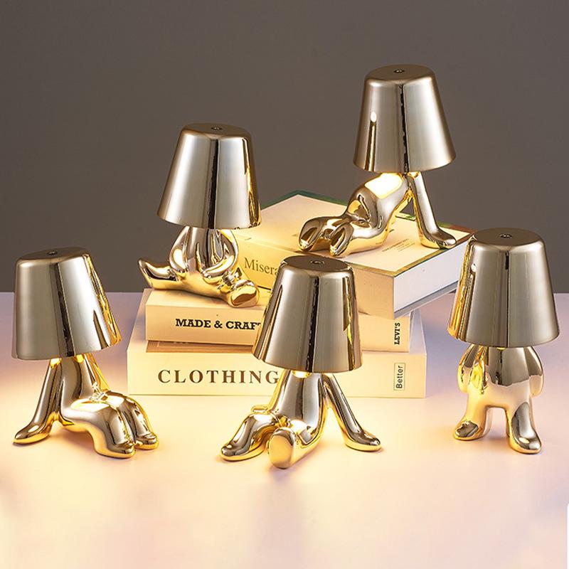 Creative Thinker Electroplated Gold Table Lamp: Rechargeable Night Light & Bedroom Ornament