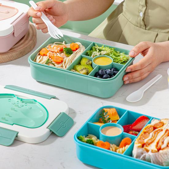 Ланч-бокс на 1350 мл с вилкой, ложкой, 5 отсеками, коробка для соуса, микроволновая печь, безопасный для пищевых продуктов, школьники, контейнер для еды Bento, кухонные принадлежности