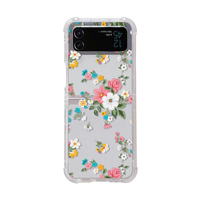 Для Samsung Galaxy Z Flip 4 3 чехол с рисунком свежих цветов, прозрачный силиконовый браслет, складной противоударный чехол, аксессуары