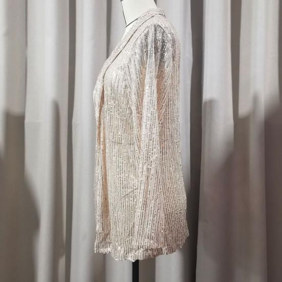 Женский кардиган с пайетками, пальто, блестящий открытый спереди, облегающий однотонный пиджак с длинным рукавом, уличная одежда для вечеринок, клубов, баров, выступлений на сцене