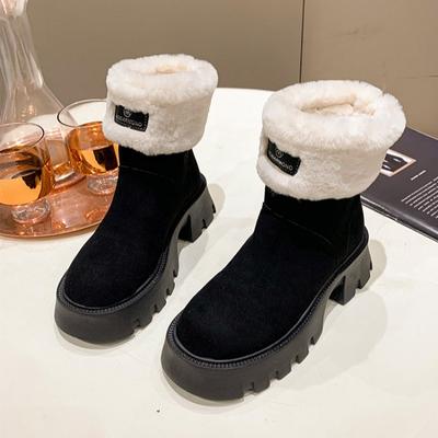 Ботильоны женские на платформе из замши и меха, высокие каблуки, плюшевые хлопковые туфли, теплая повседневная обувь, тренд зимы 2025 года, удобные ботинки «Челси» женские