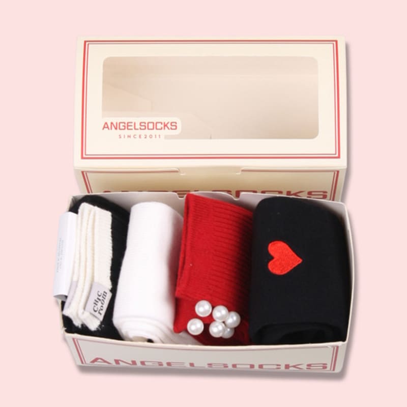 НАБОР НОСКОВ ANGEL SOCKS SET004 - Красный Жемчужный Розовый Женская Мода Подарок Подарок на Возврат Ежедневные Носки Набор для Сочетания Носков Красивый Бренд