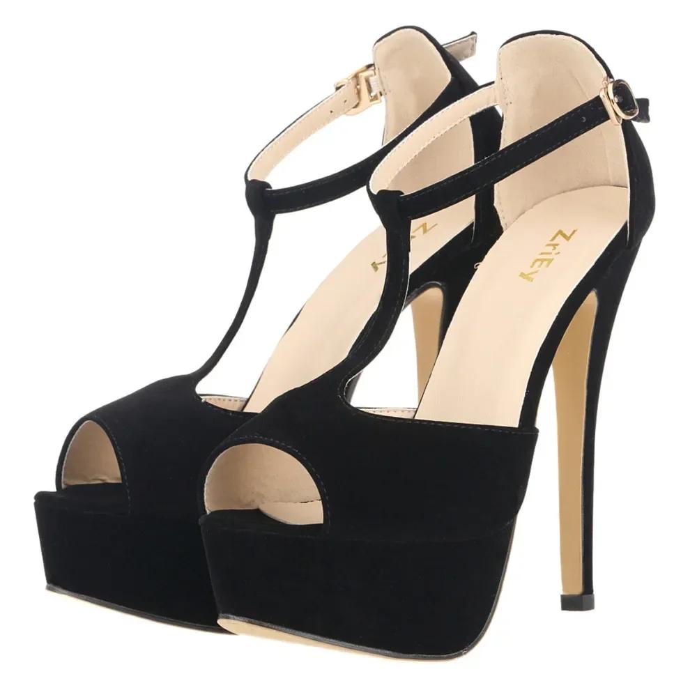 Новые женские босоножки на платформе из замши на высоком каблуке 14 см, сексуальные туфли-лодочки с открытым носком и ремешком на щиколотке, туфли-лодочки с Т-образным ремешком для вечеринки и свадьбы