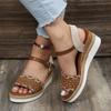 Direct Sales Summer New One-word Strap Weaving Large Size Wedge Heel Platform Women's Sandals