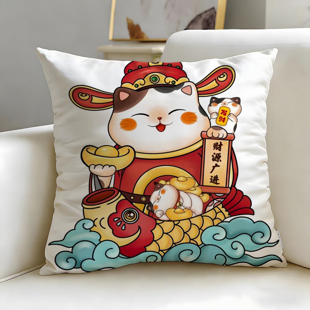 Классическая наволочка для подушки-кошки Neko Rich Luck Money Cat, мягкая и легко стирающаяся – Универсальная для дивана, кровати, путешествий и офиса