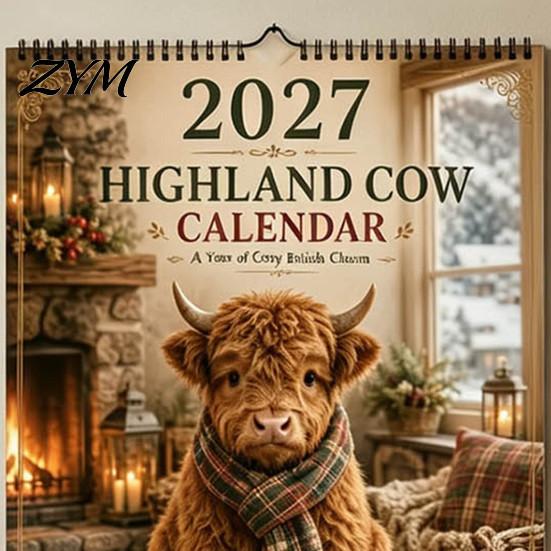 Desktop Appointment Calendar 2027 Highland Cow Seasons Calendar, 12-Month Desk Planner with Cute Art, Stationery for Daily Tasks Thick Paper Organizer