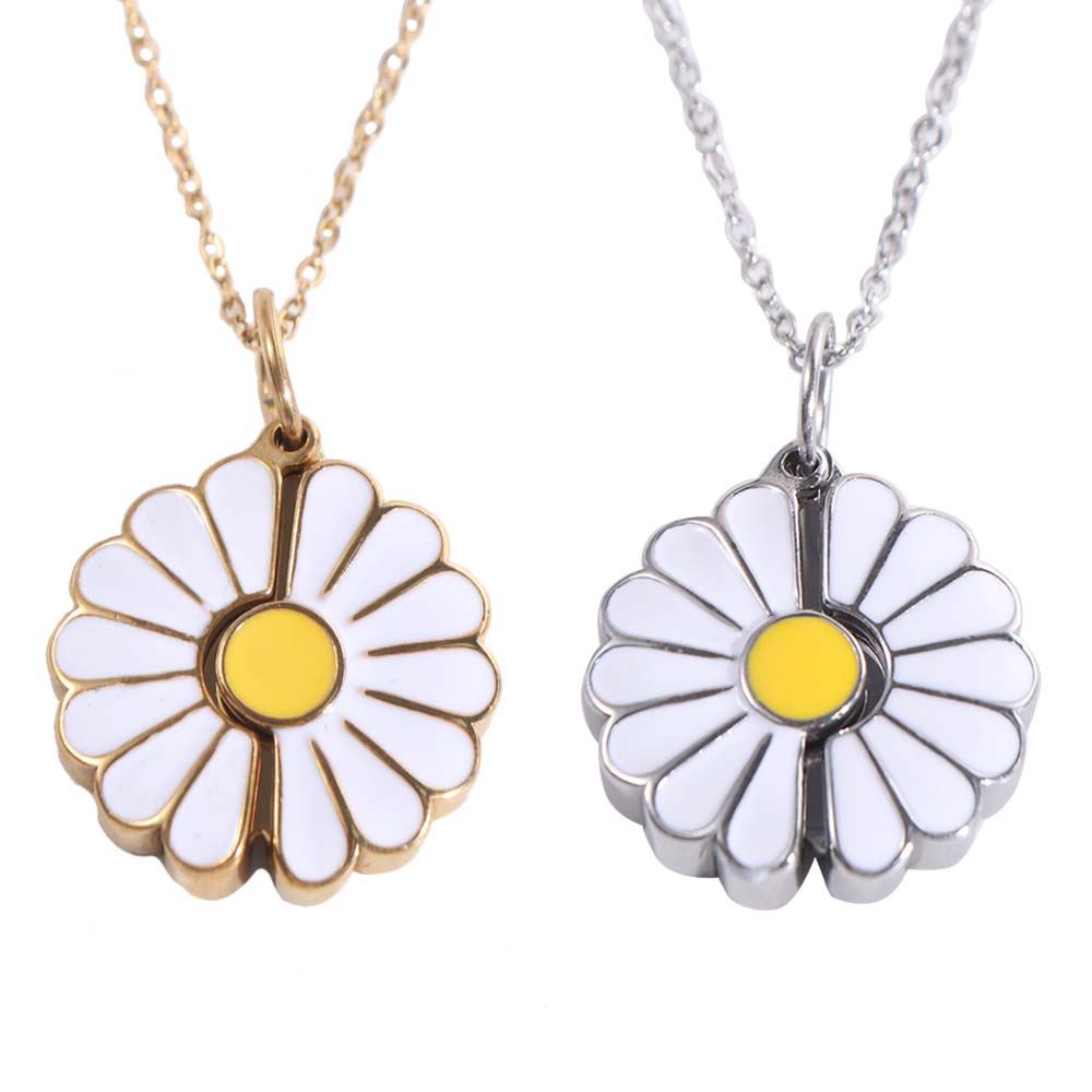 Handmade Glaze Oil Chrysanthemum Pendant Titanium Steel Daisy Necklace  Jewelry Accessories