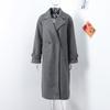 Женская мода шерстяная смесь теплое длинное пальто осень-зима свободный карман двубортный пиджак элегантное пальто с лацканами